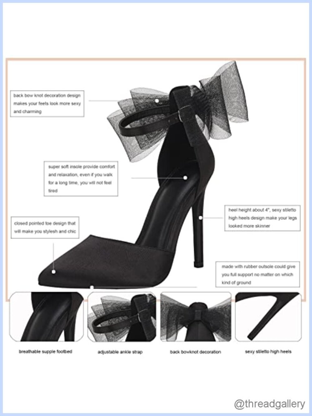 Satin Stiletto Heels Pointed Toe Bow Ankle Strap Pumps Women - Picture 5 of 6